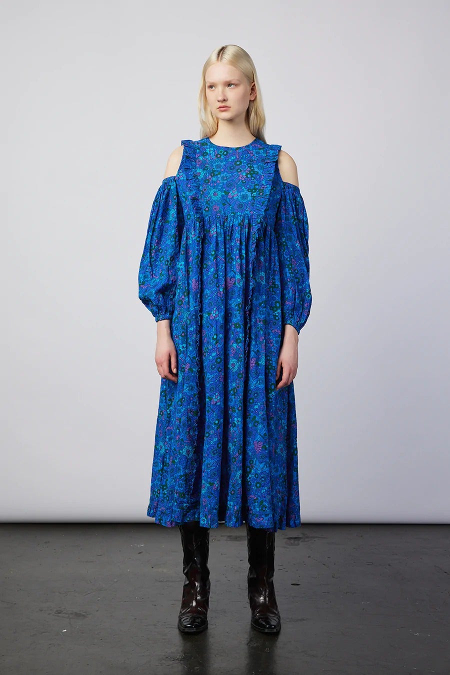 Damson Madder + Wren Textured Floral Cold Shoulder Maxi Dress