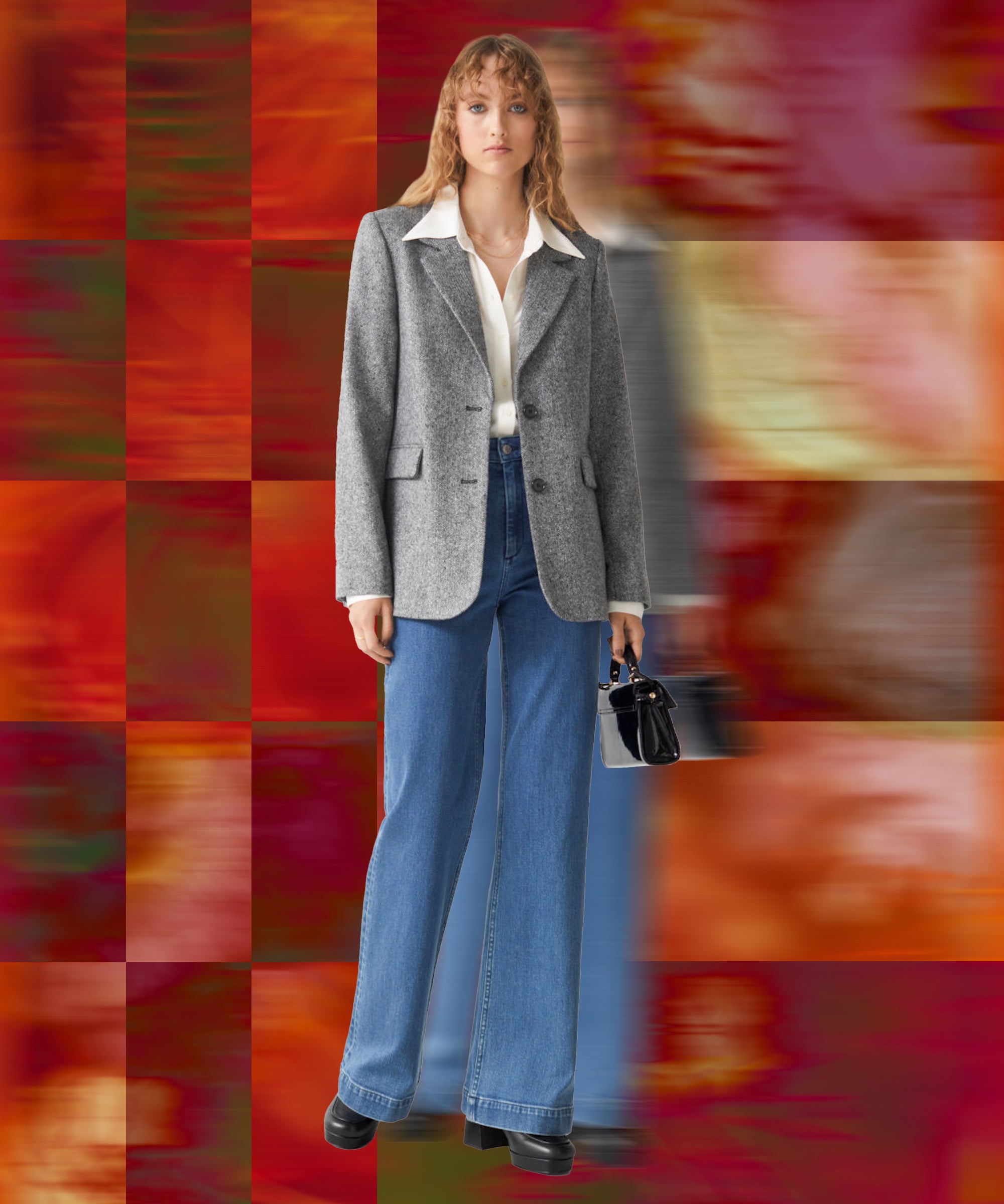 Grey checkered on sale blazer womens