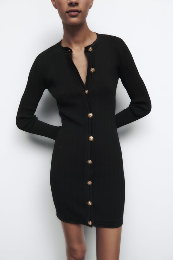 未開封　Gold-Buttoned Plaid Knit Dress Gold-Buttoned Plaid Knit Dress