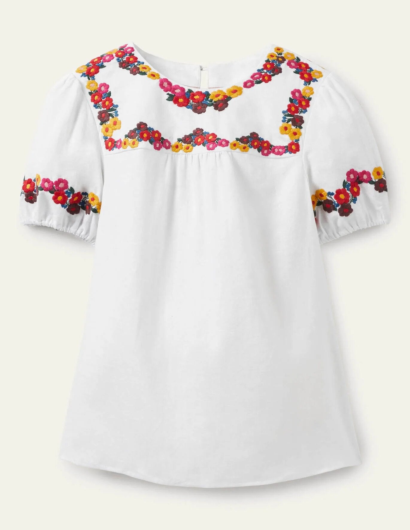 Boden + Embroidered Linen Top, White