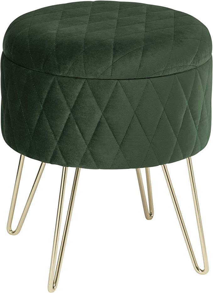 WOLTU + Storage Ottoman Chair Stool, Dark Green