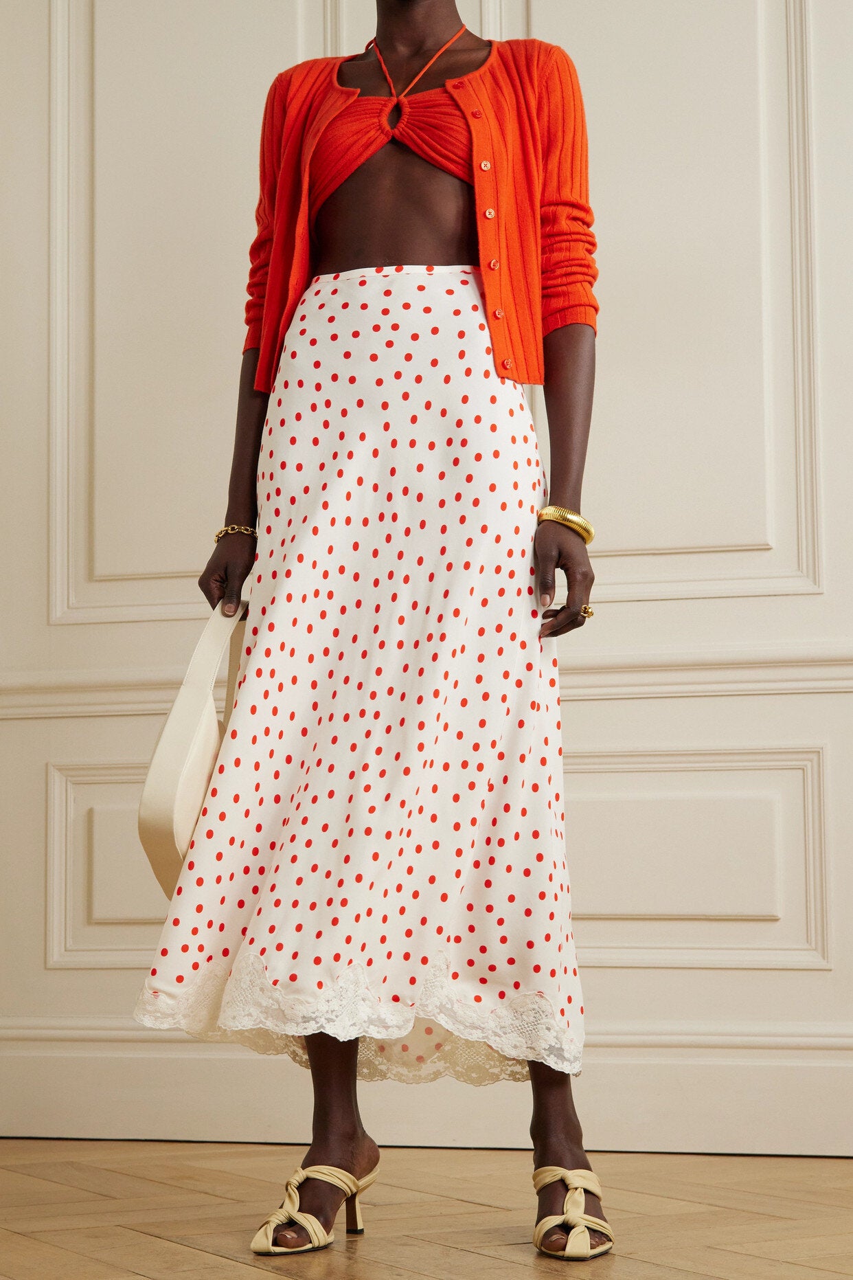 Polka dot skirt with lace trim online