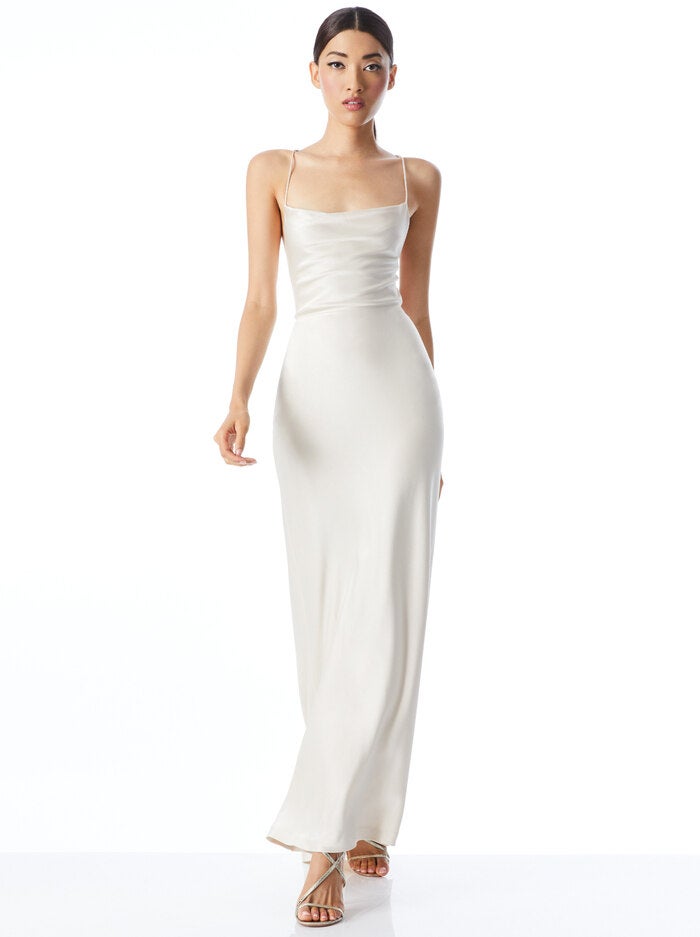 Alice + Olivia + Montana Lace Up Back Maxi Gown