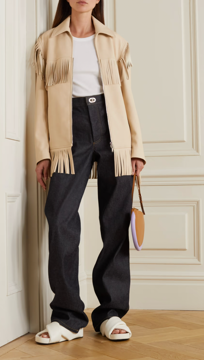 Stella McCartney + Cream Fringed Vegetarian Leather Jacket