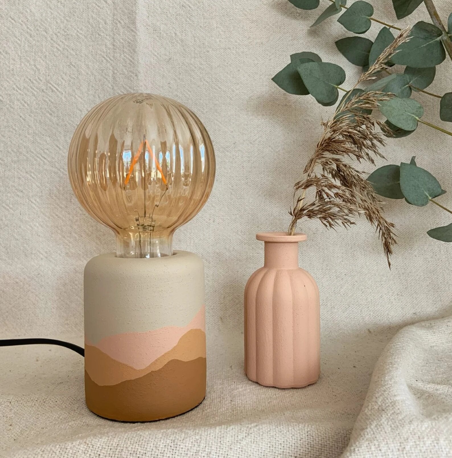 BrushedEarthHome + Customisable Hand Painted Table Lamp Exposed Bulb