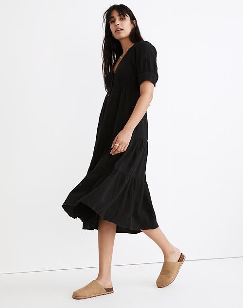 Madewell + Lightspun ButtonFront Tiered Midi Dress