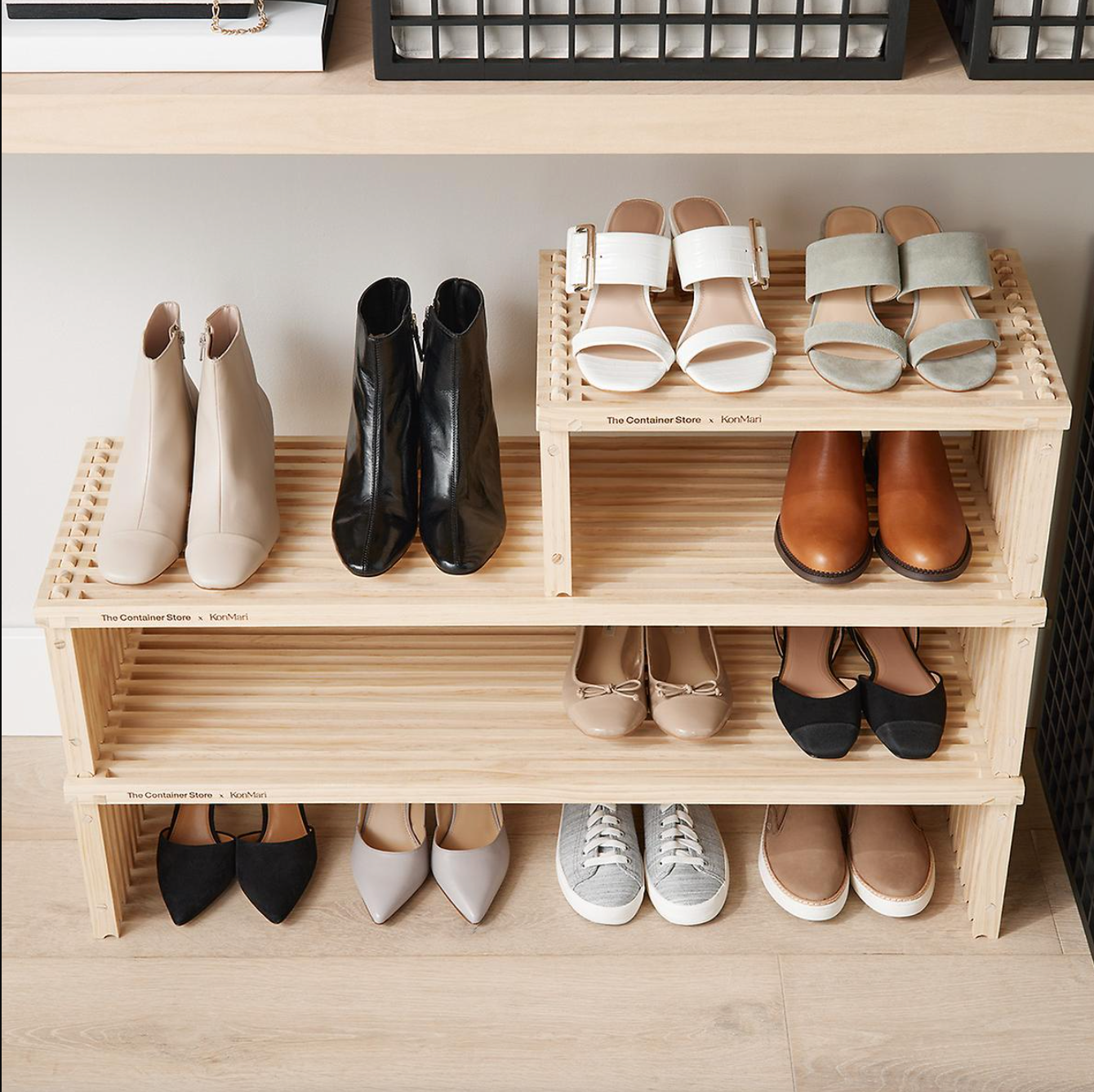 Marie Kondo Natural Shoji Stacking Slatted Wood Shoe Shelf