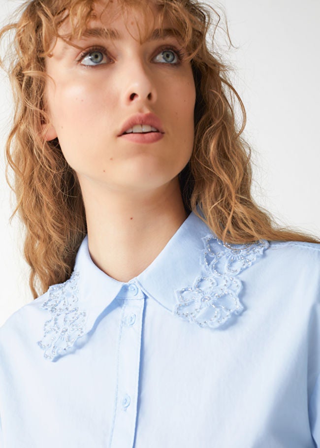 Other Stories Cropped Floral Embroidery Shirt