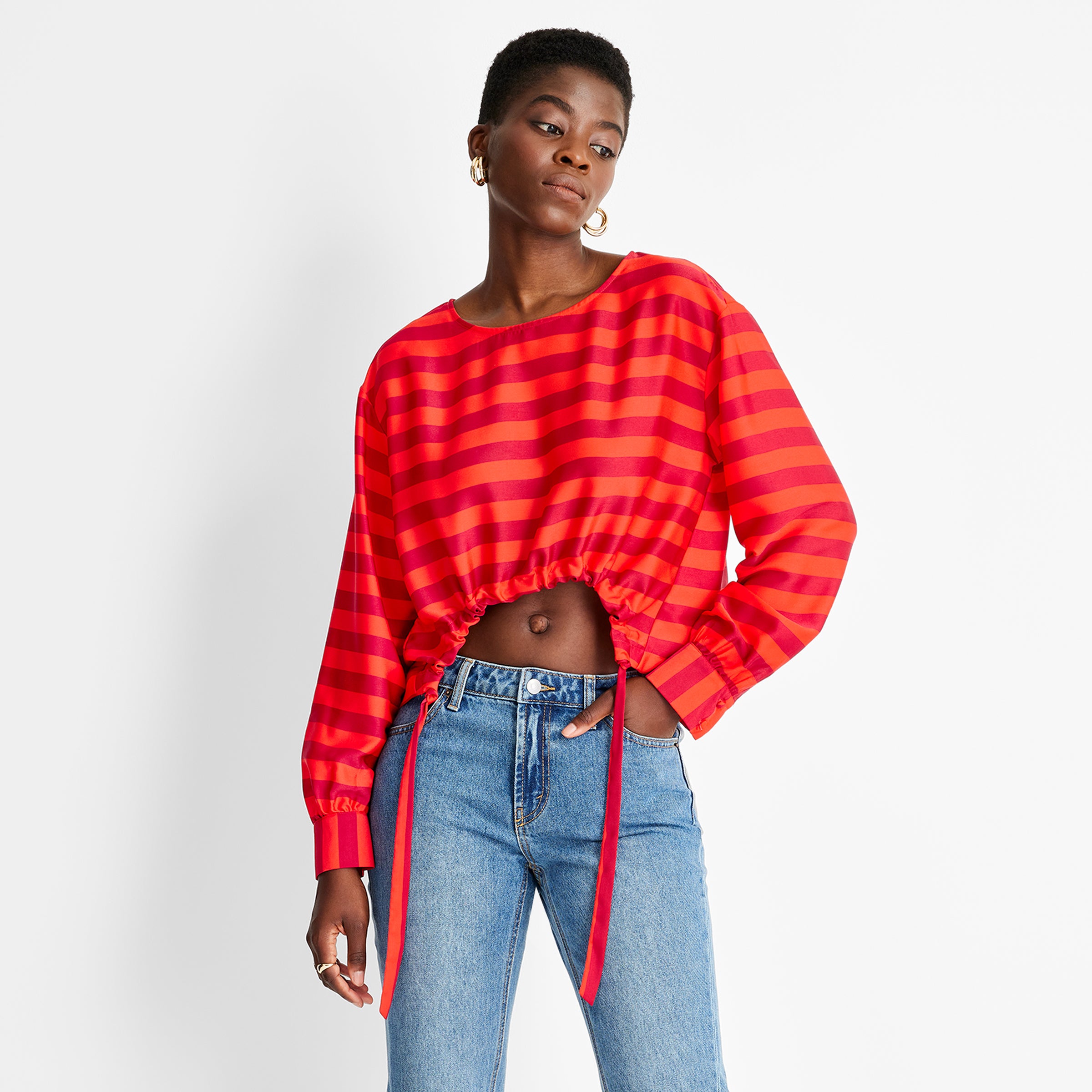 Future Collective + Long Sleeve Drawstring Blouse