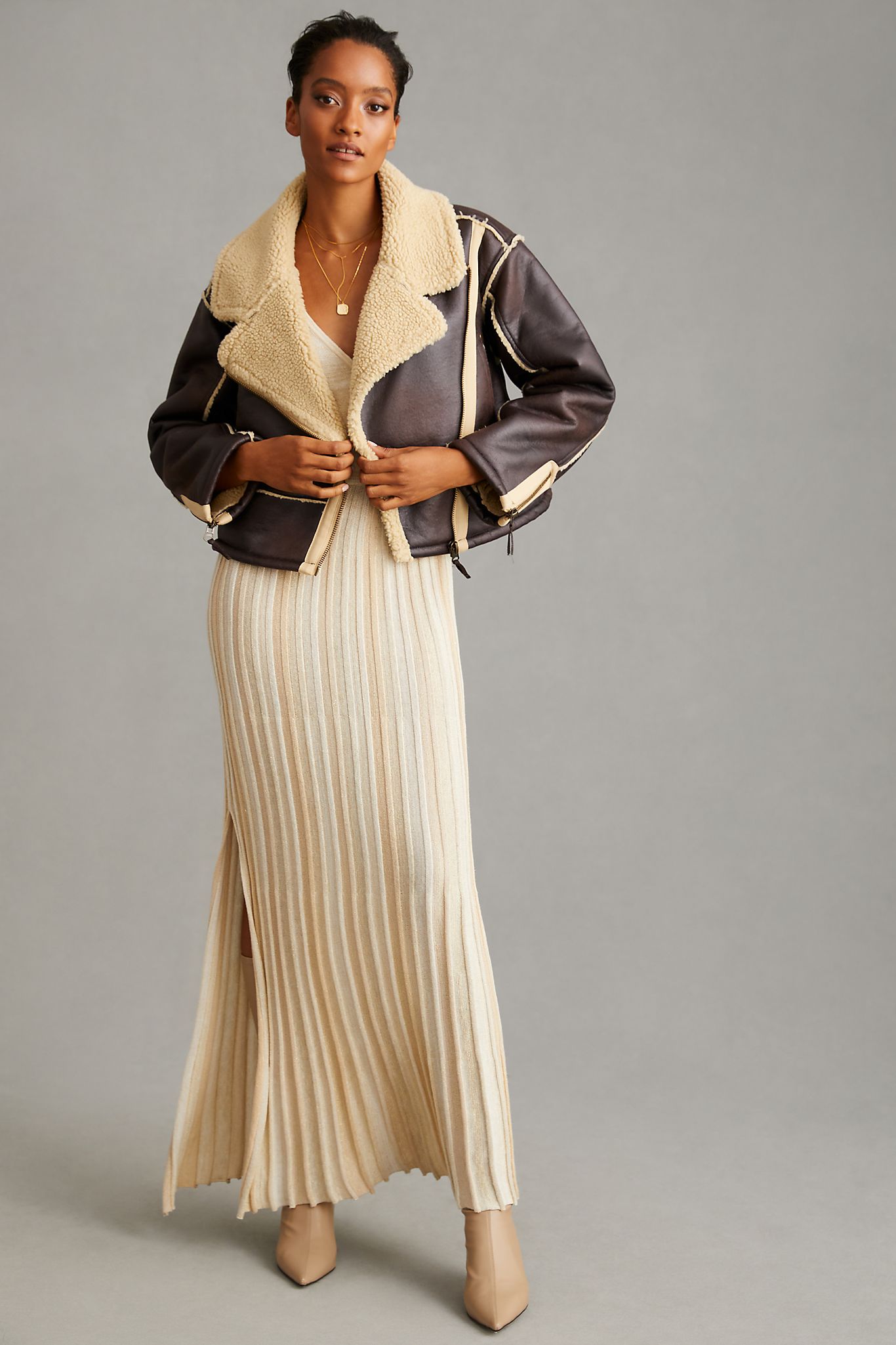 Pilcro + Faux Leather Sherpa-Lined Jacket