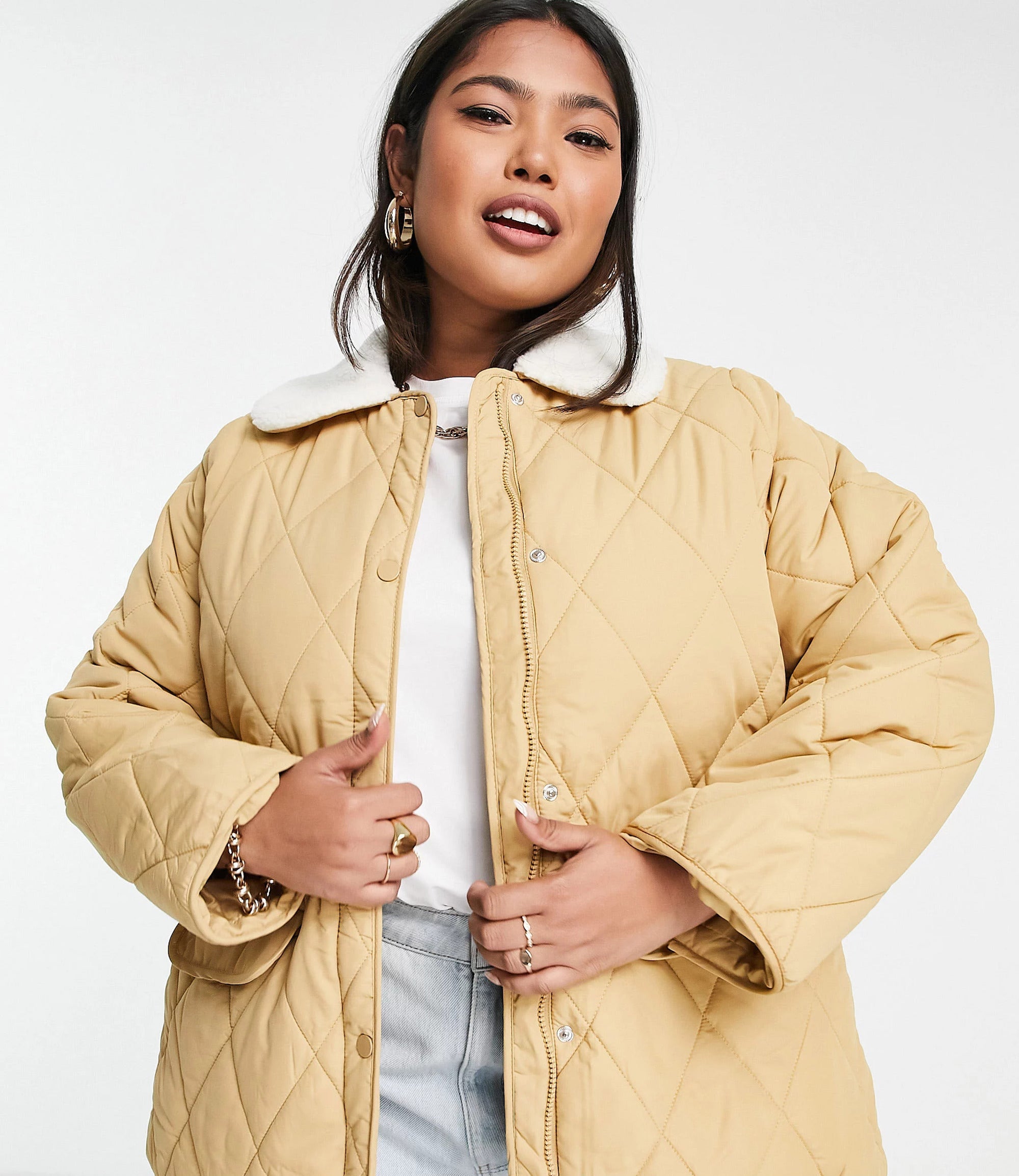 Pieces Curve + Beige Quilted Jacket