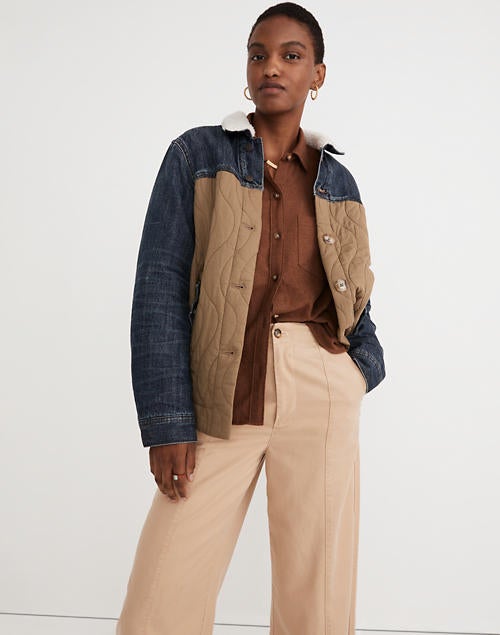 Sherpa Bdg Denim Shirt Jacket Madewell X Rentrayage Madewell X