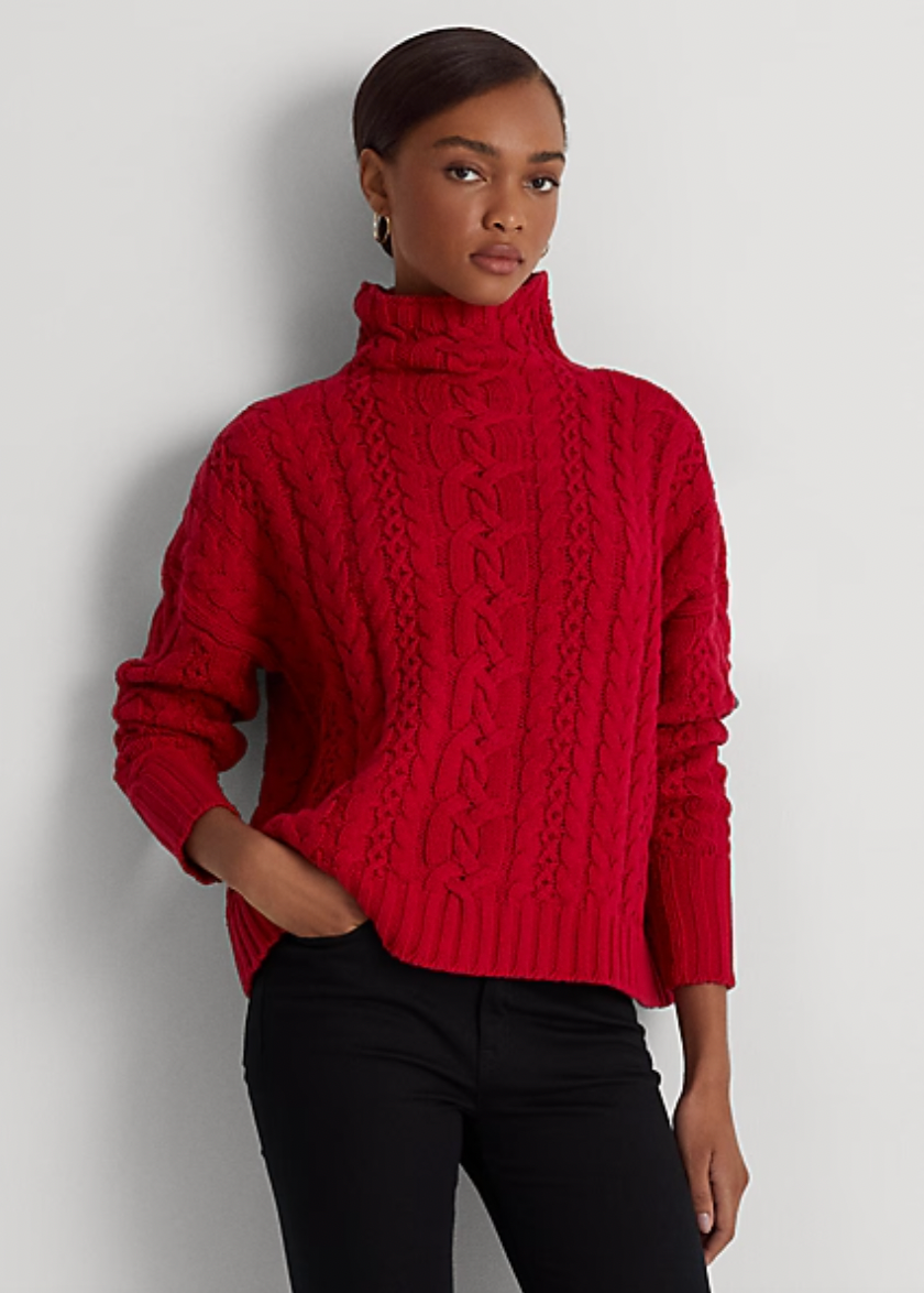 Ralph Lauren + Cable-Knit Turtleneck Sweater