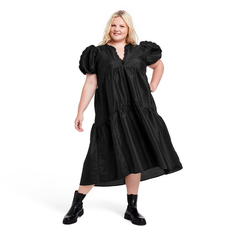 Kika Vargas x Target + Tiered Ruffle Edge Puff Sleeve Midi Dress
