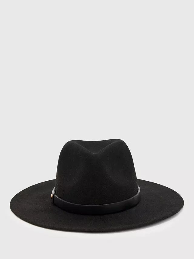 AllSaints + Eva Wool Fedora Hat, Black/Leopard