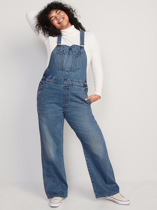 Old Navy Baggy Wide Leg Non Stretch Jean Overalls for Women