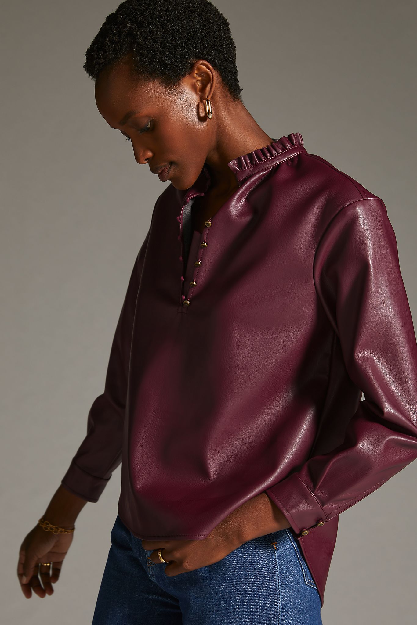 Faux sales leather blouse