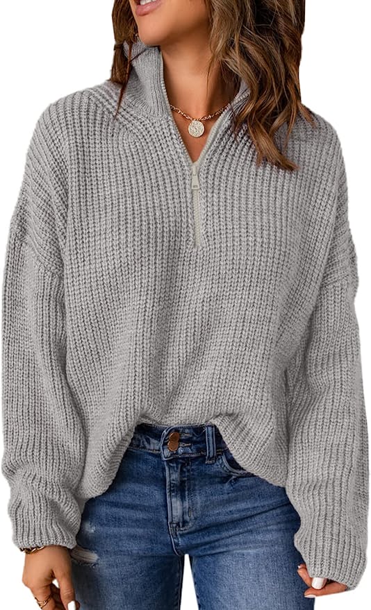 Evaless + Waffle Knit Long Sleeve 1/4 Zip Pullover Sweater