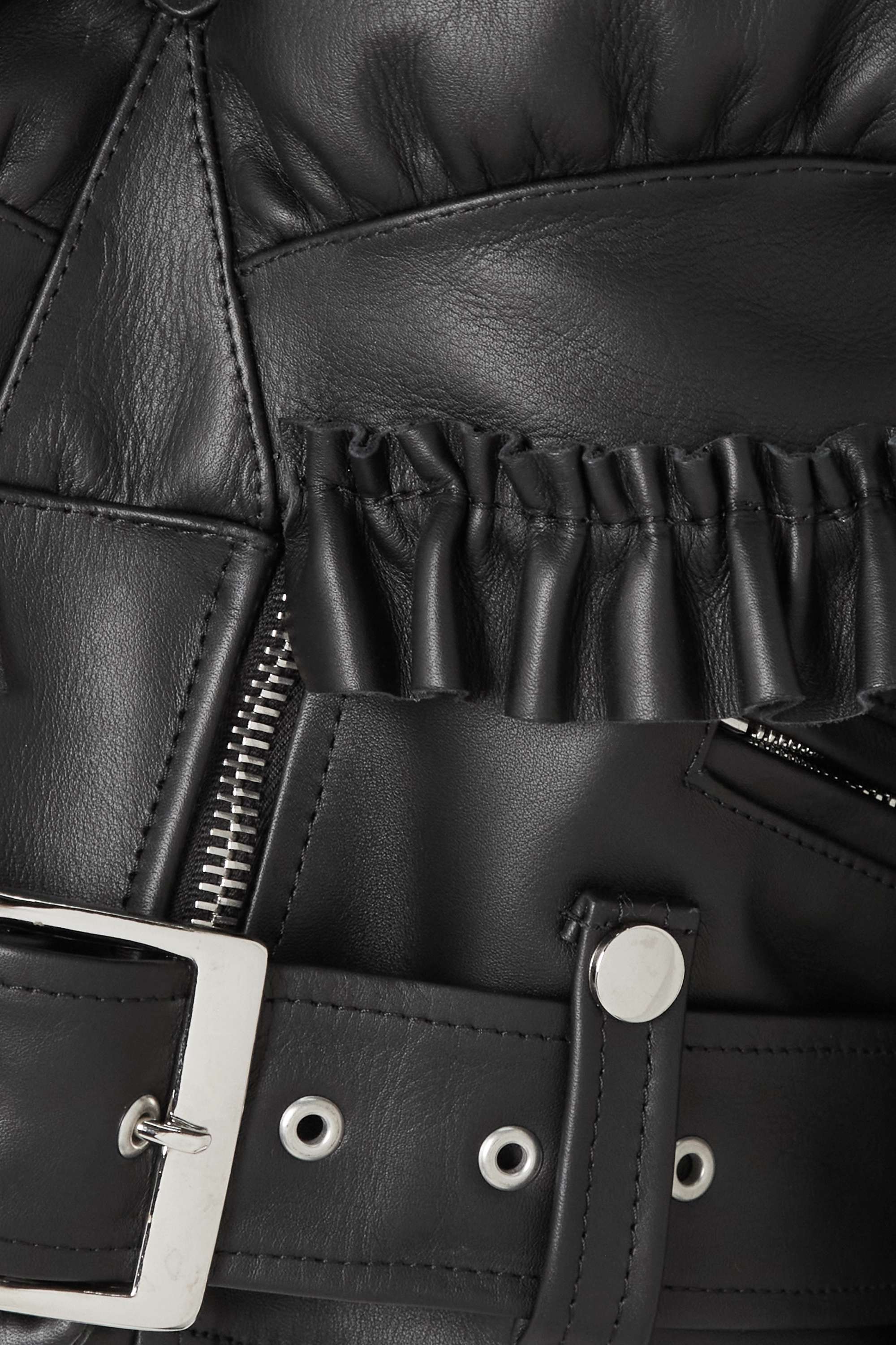 Simone Rocha + Cropped ruffled leather biker jacket
