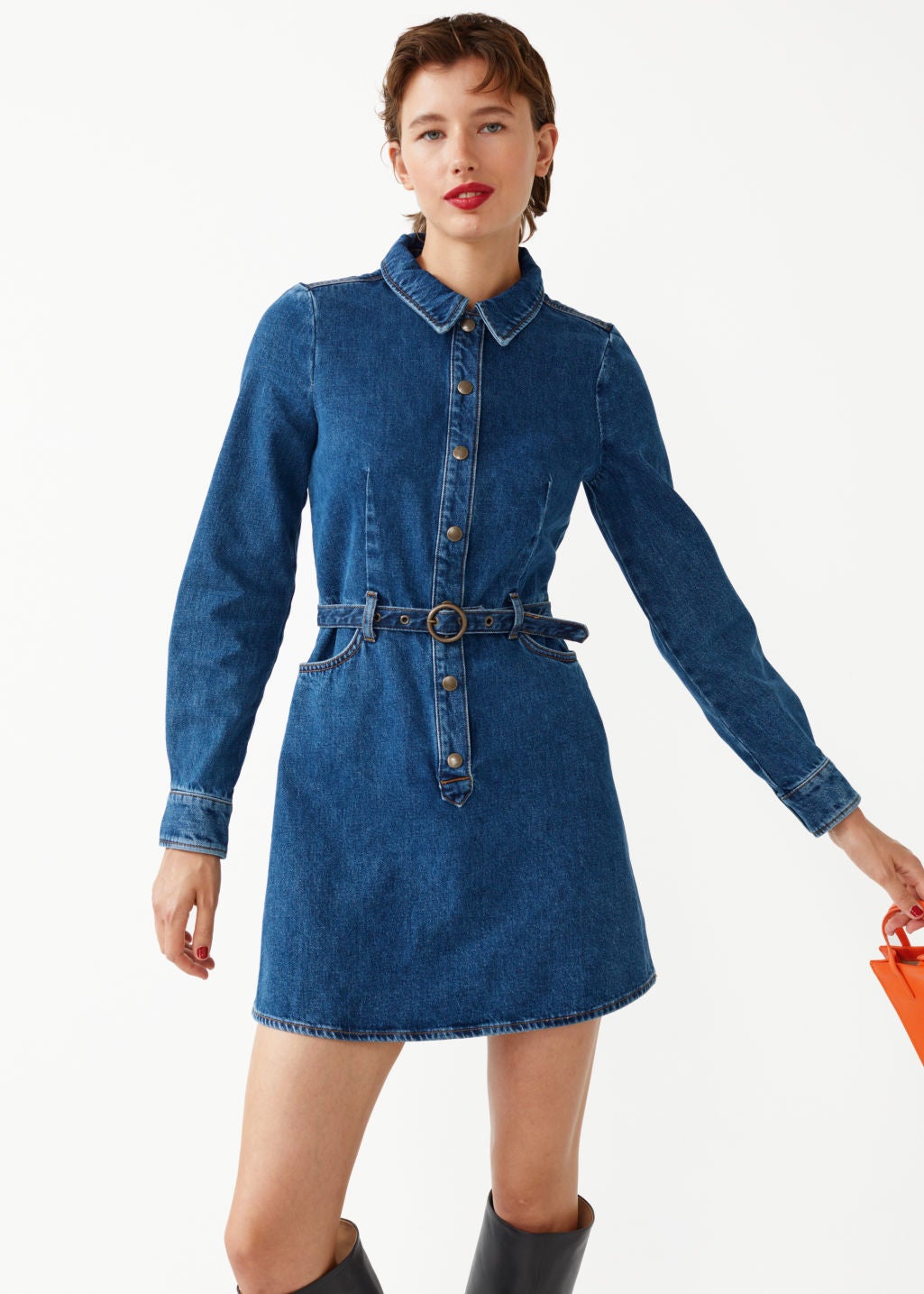 Belted Denim Mini Dress Her lip to