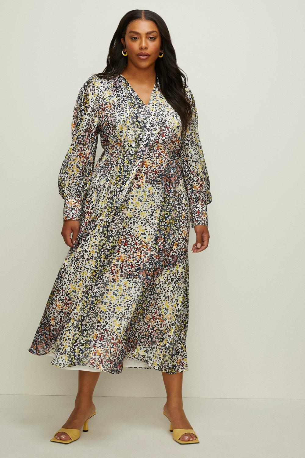 Oasis Curve + Mixed Printed Pussybow Midi Dress