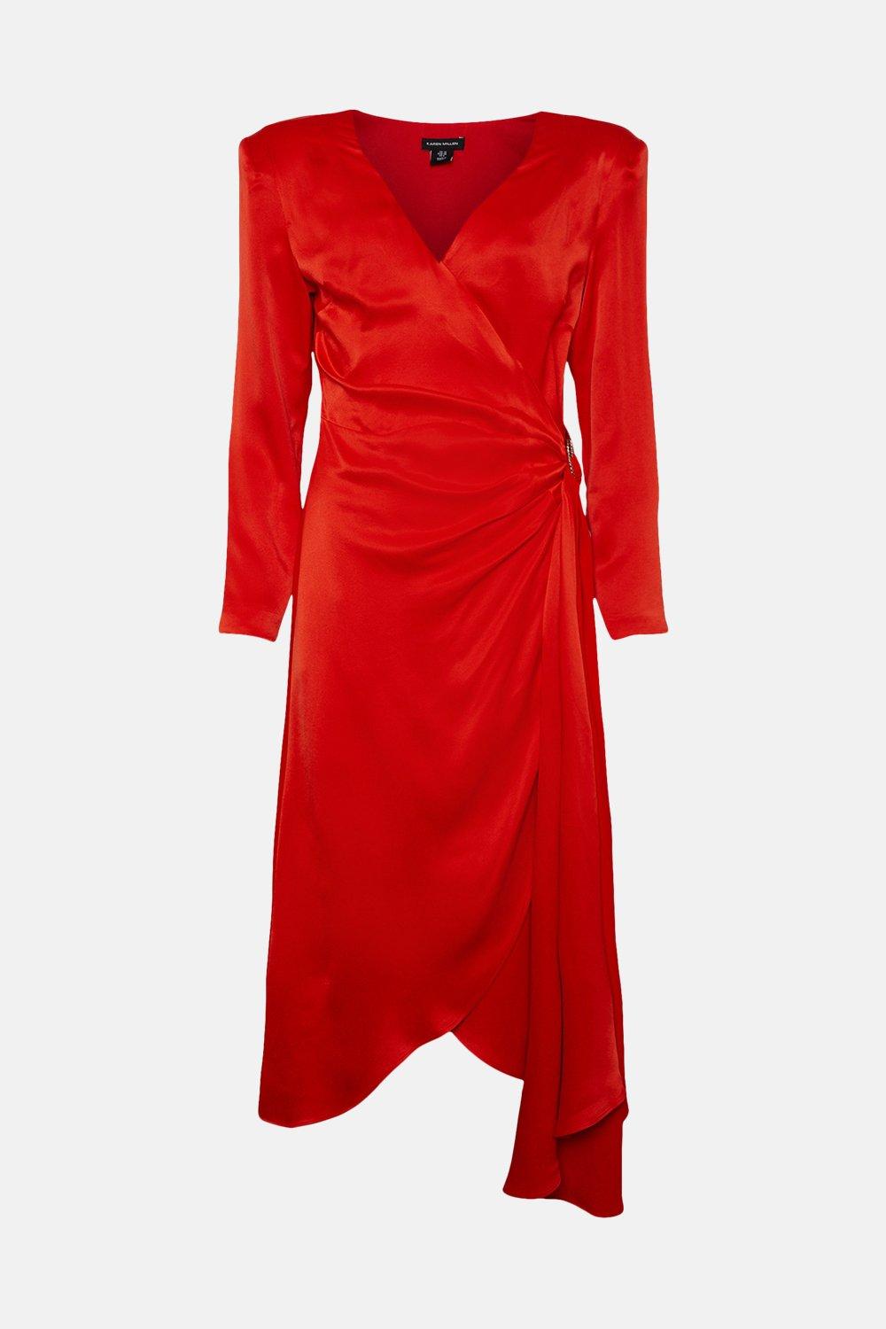 Karen Millen + Satin Back Crepe Drape Midi Dress