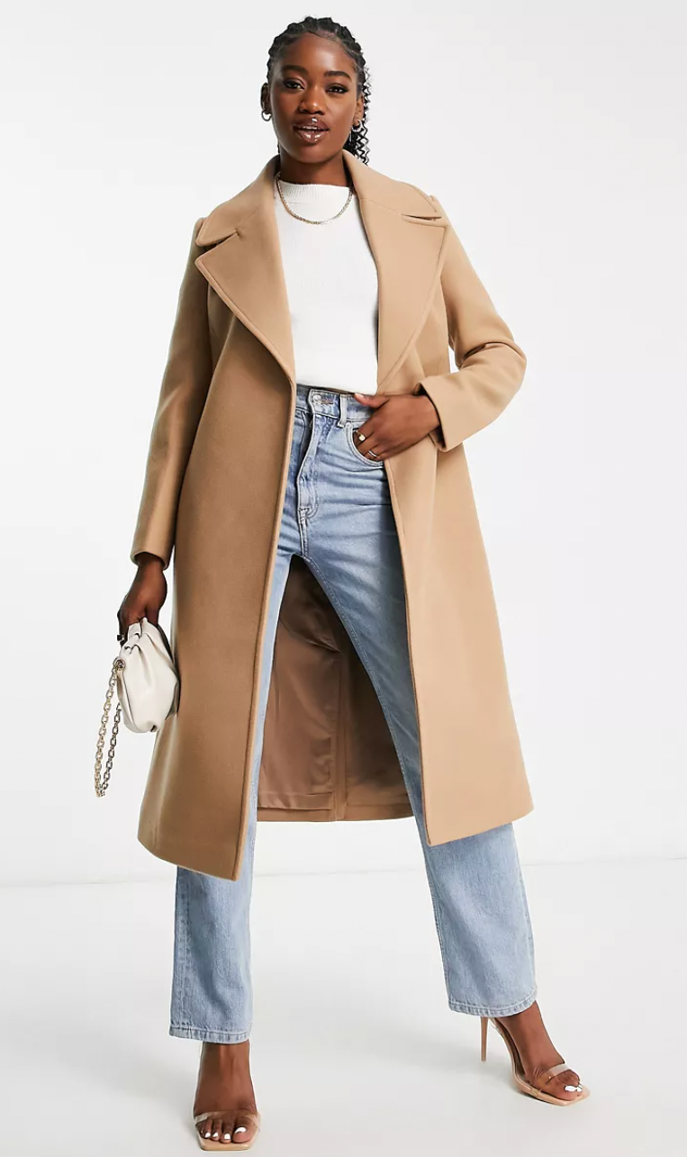 Forever New + Formal Wrap Coat With Tie Belt In Camel