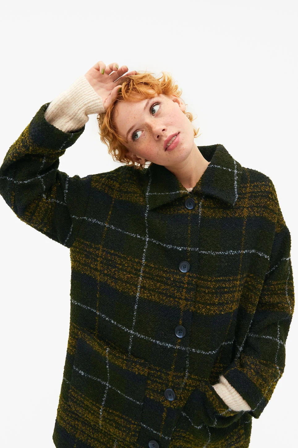 Monki Dark Green Checkered Wool Blend Coat