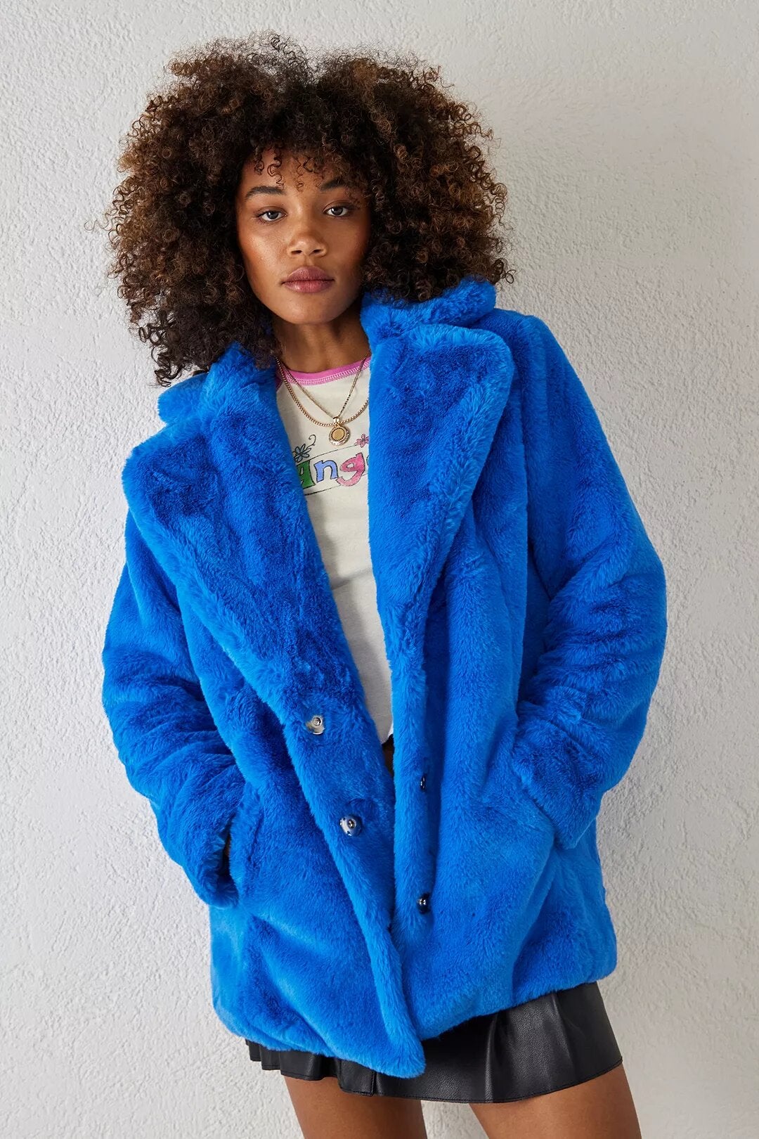 girlfriend material + Hendrix Blue Faux Fur Coat