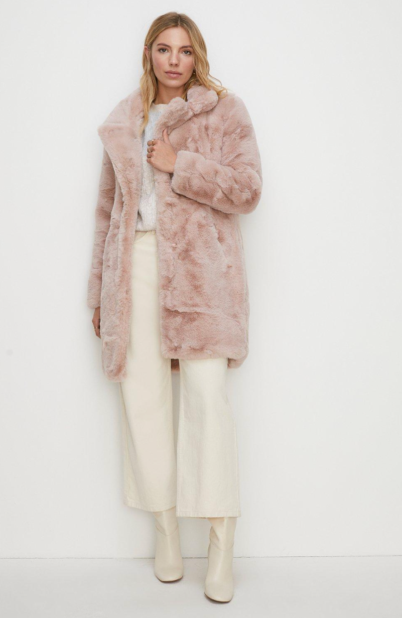 Oasis + Recycled Faux Fur Collared Long Coat