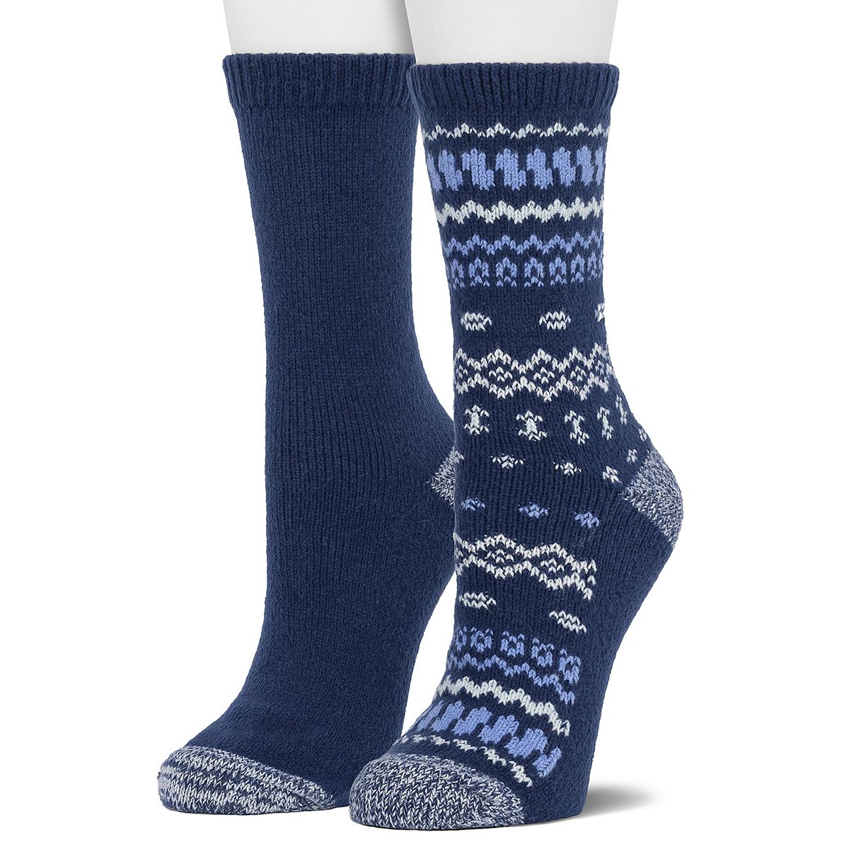 Cuddl Duds + 2Pack Plushfill Geometric Fair Isle Solid Crew Socks