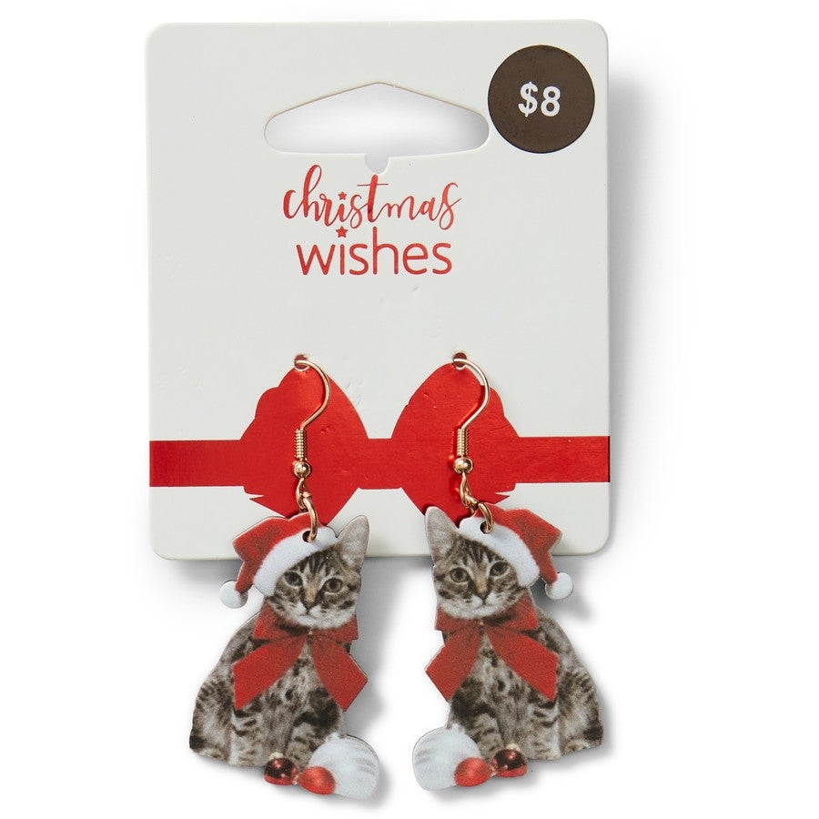Big W + Big W Christmas Cat Earrings