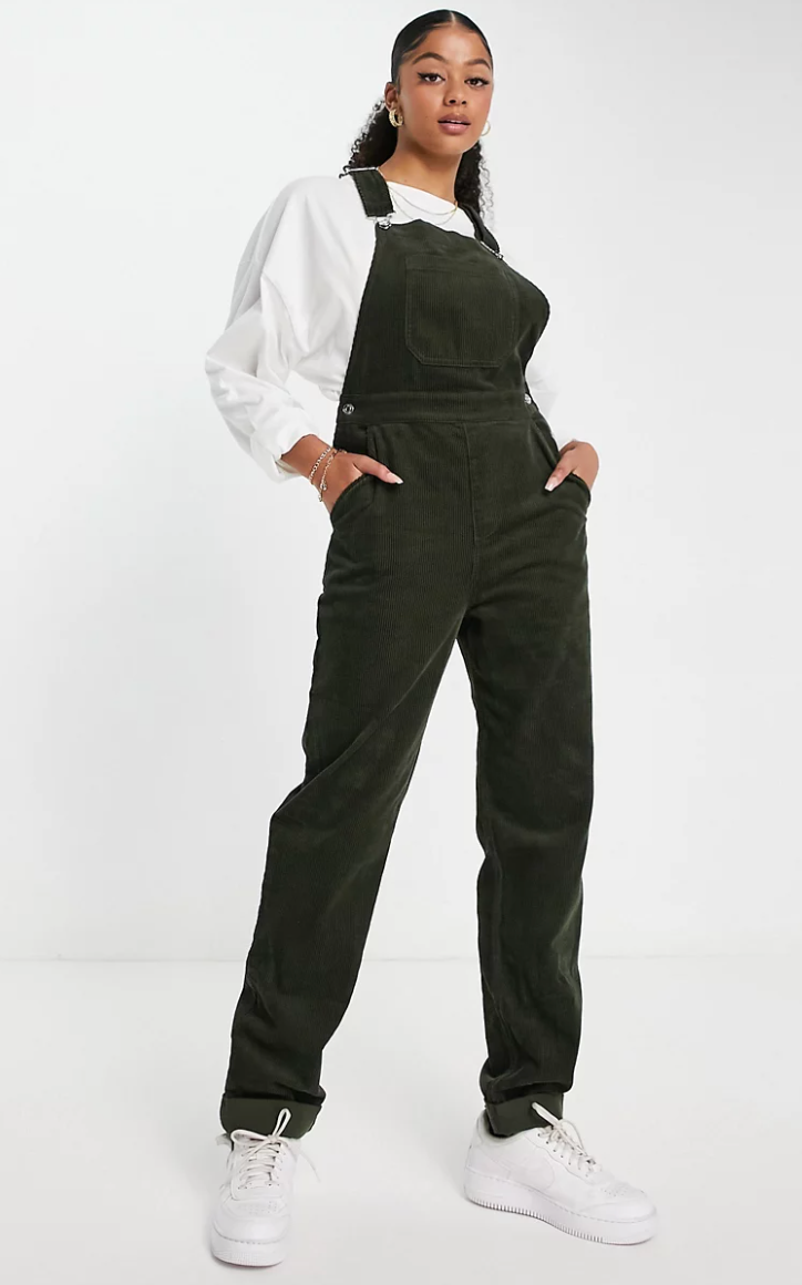 ASOS DESIGN Tall + Tall Original Corduroy Overalls In Dark Green