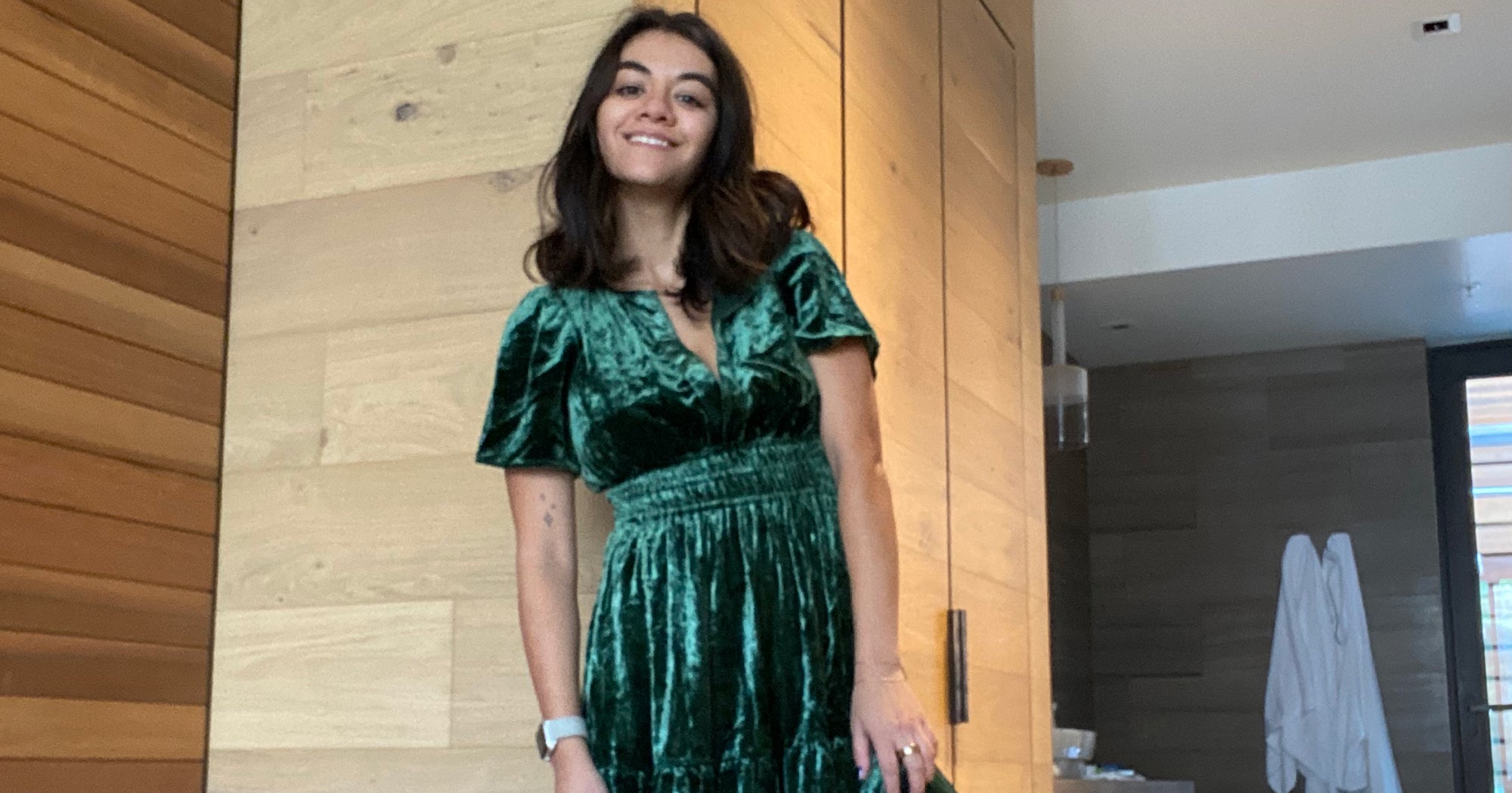 Anthropologie green velvet dress clearance