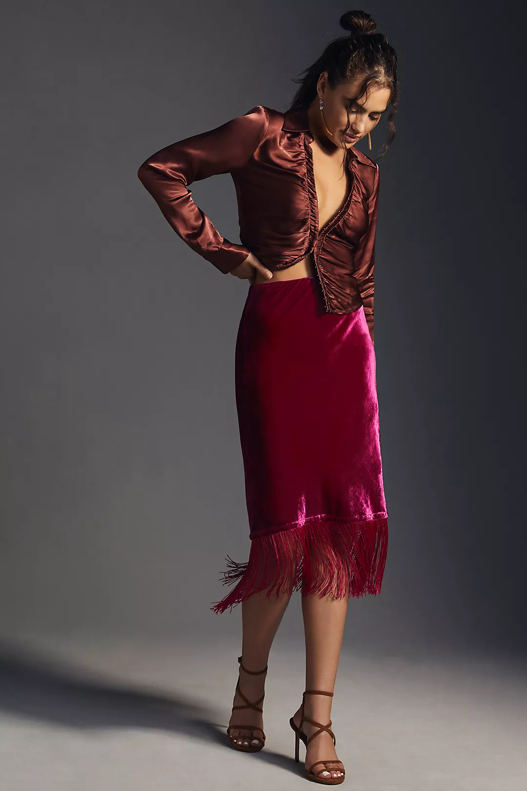 By Anthropologie + By Anthropologie Fringed Velvet Skirt