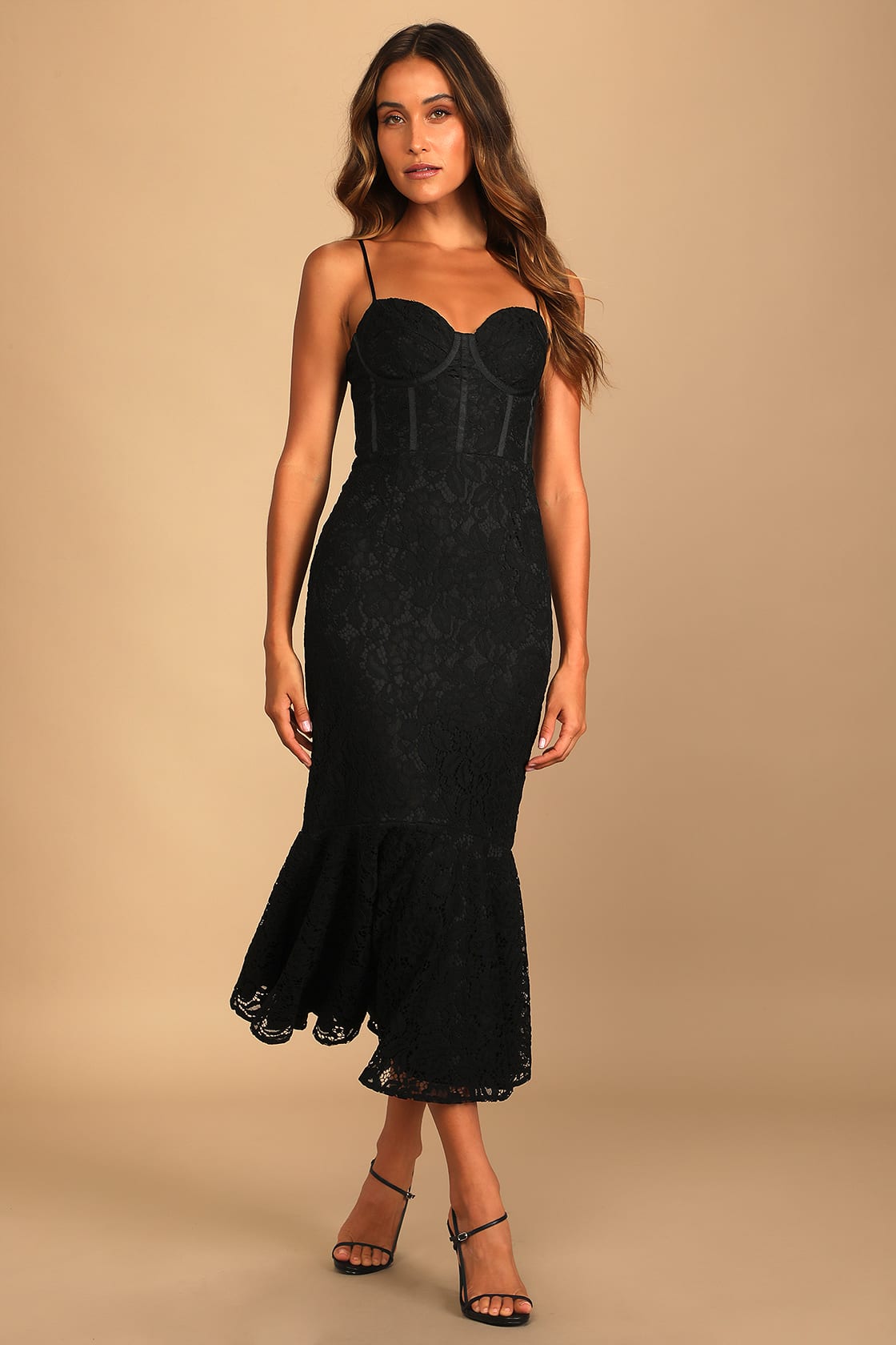 Lulus + Found Your Love Black Lace Sleeveless Midi Dress