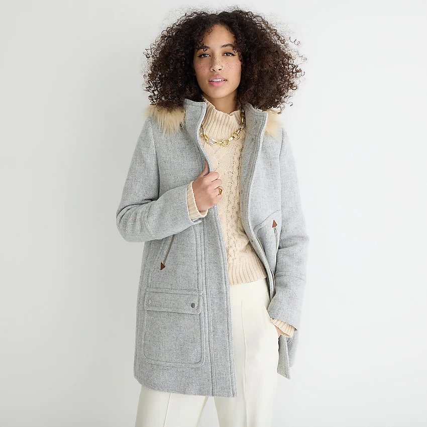 Chateau stadium cloth parka top with faux fur trim