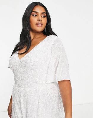 Asos edition curve flutter sleeve discount sequin maxi wedding dress