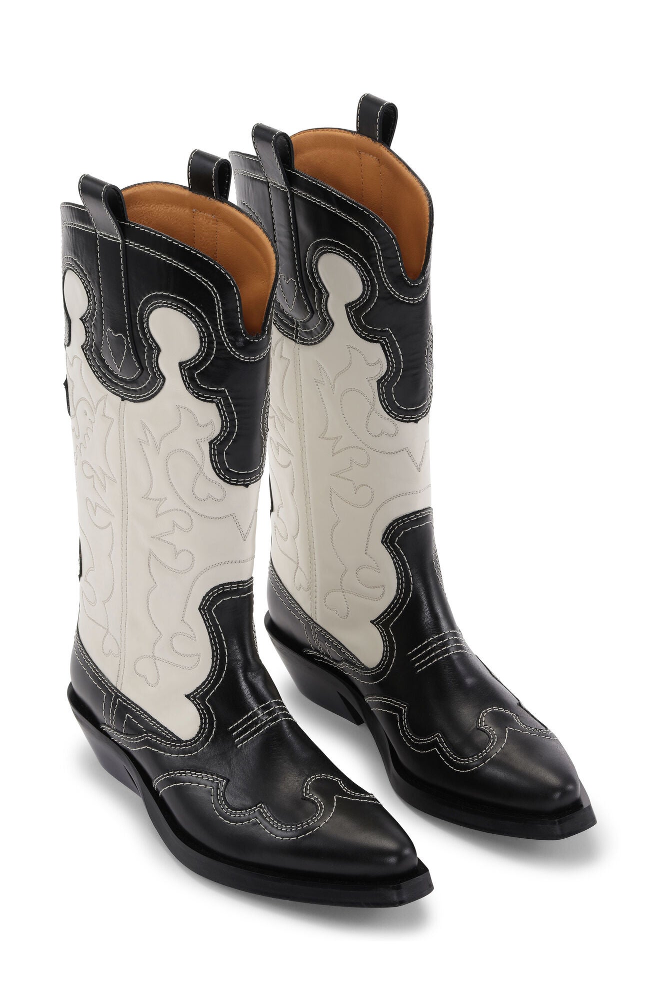 Ganni + Western Mid Shaft Embroidered Western Boot