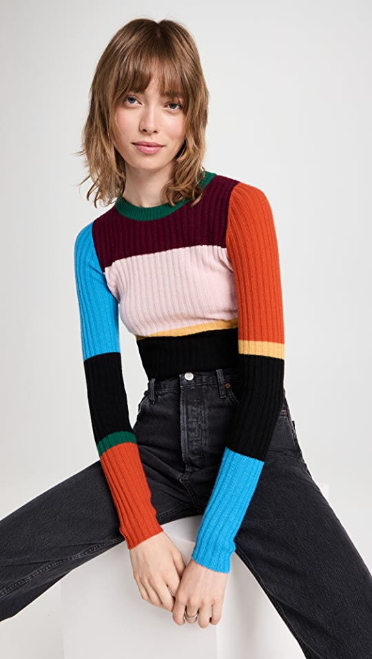 Autumn Cashmere + Striped Rib Crew Cashmere Sweater
