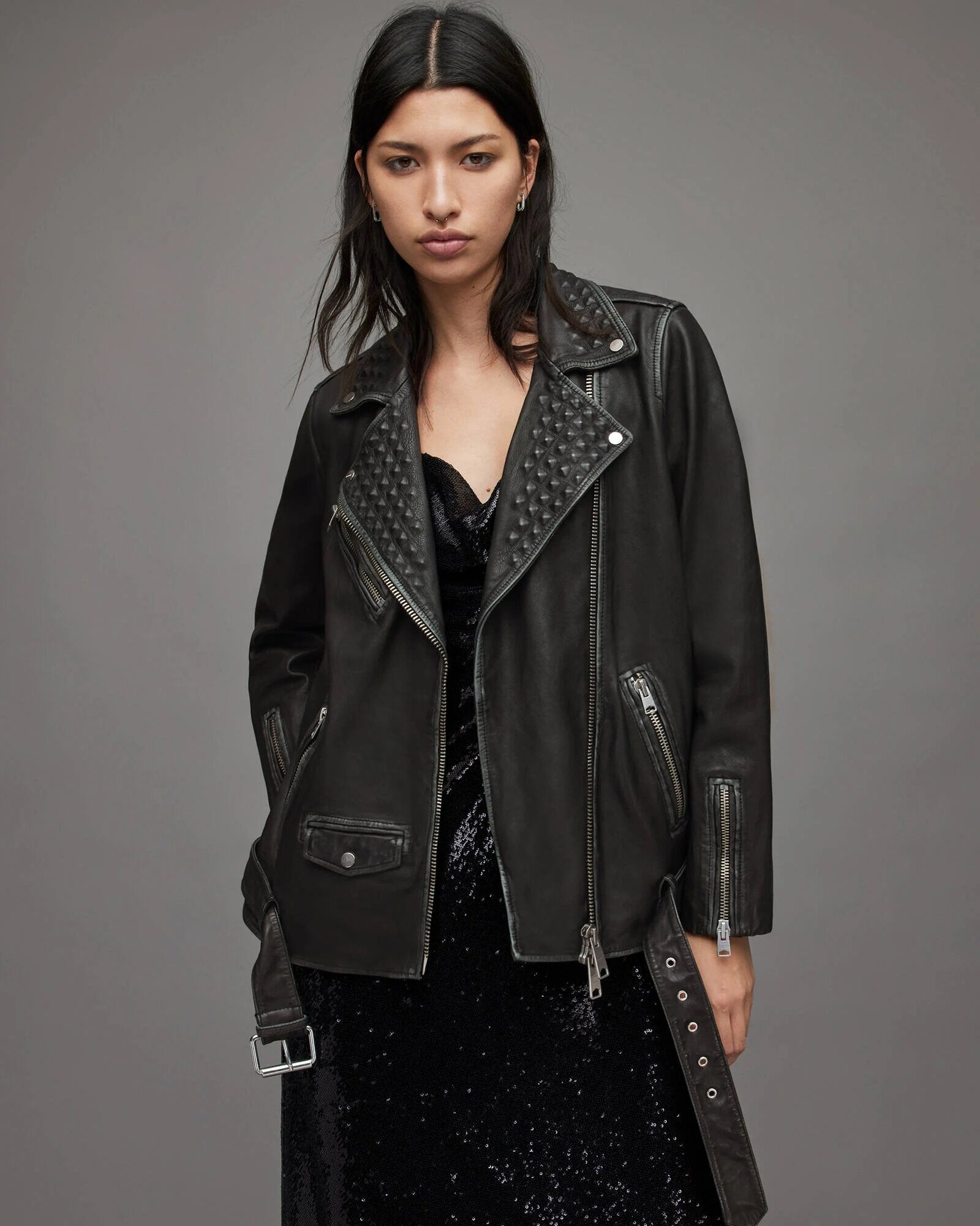 AllSaints + Billie Leather Studded Biker Jacket