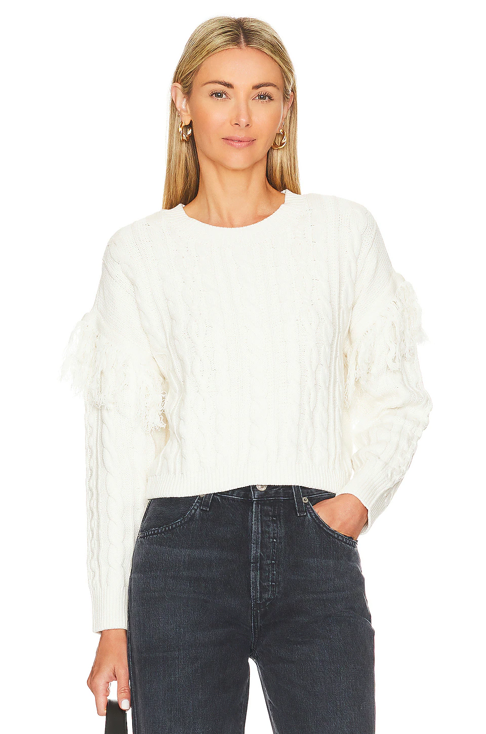 1.State + Fringe Sleeve Cable Sweater