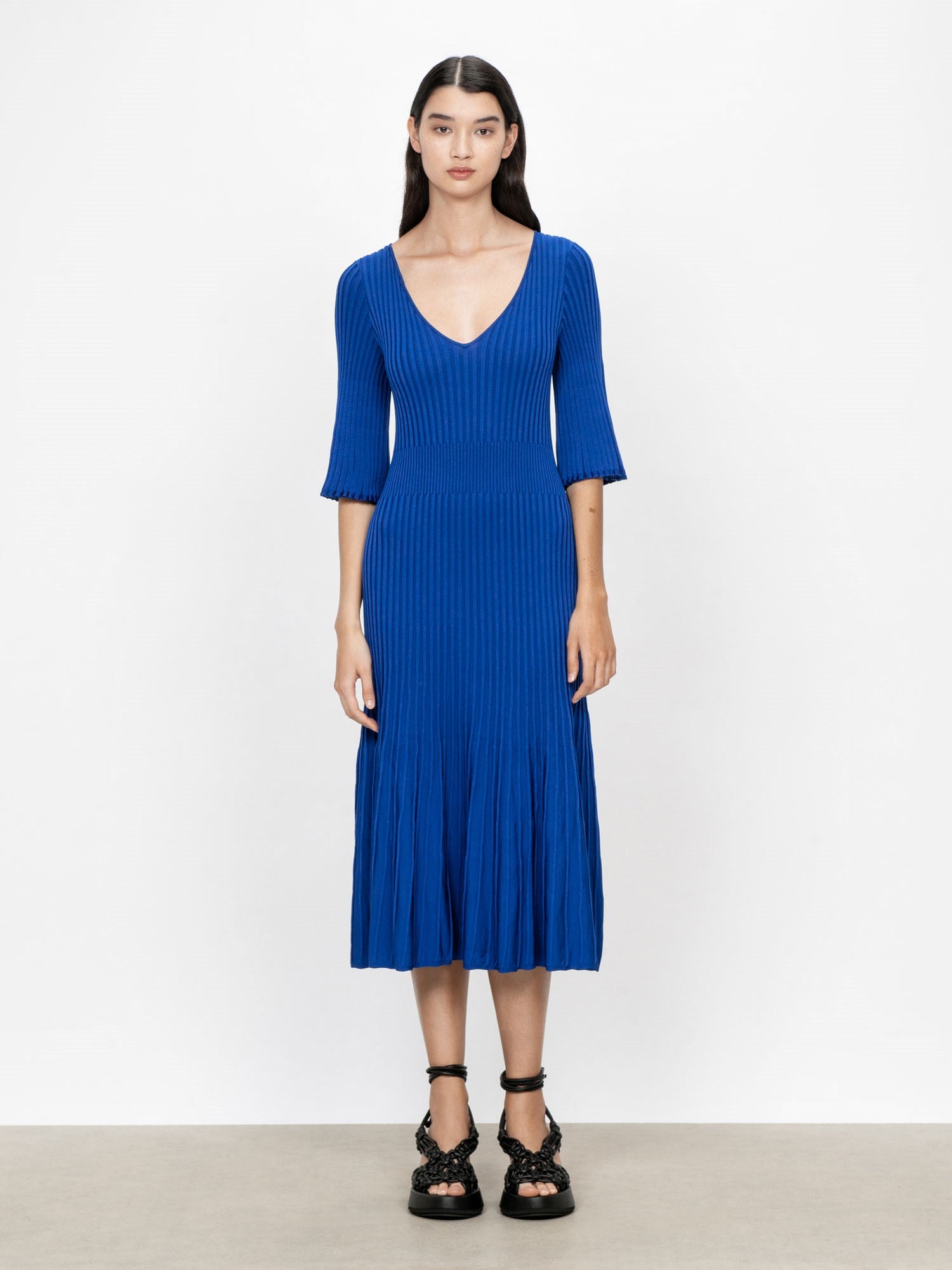Veronika Maine + Fluted Sleeve Ribbed Dress