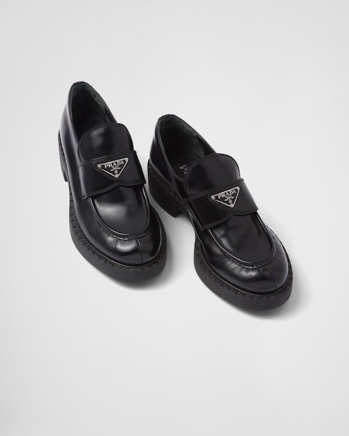 Prada + Chocolate brushed leather loafers
