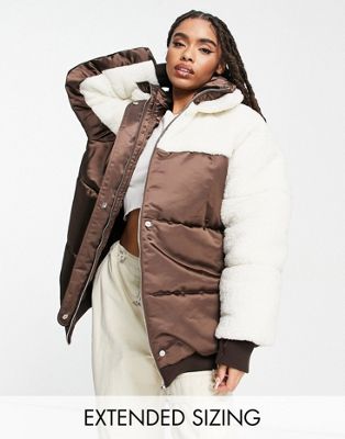 petite ecru borg tie waist puffer coat