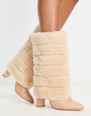 EGO + Akili Faux Fur Foldover Boots In Cream
