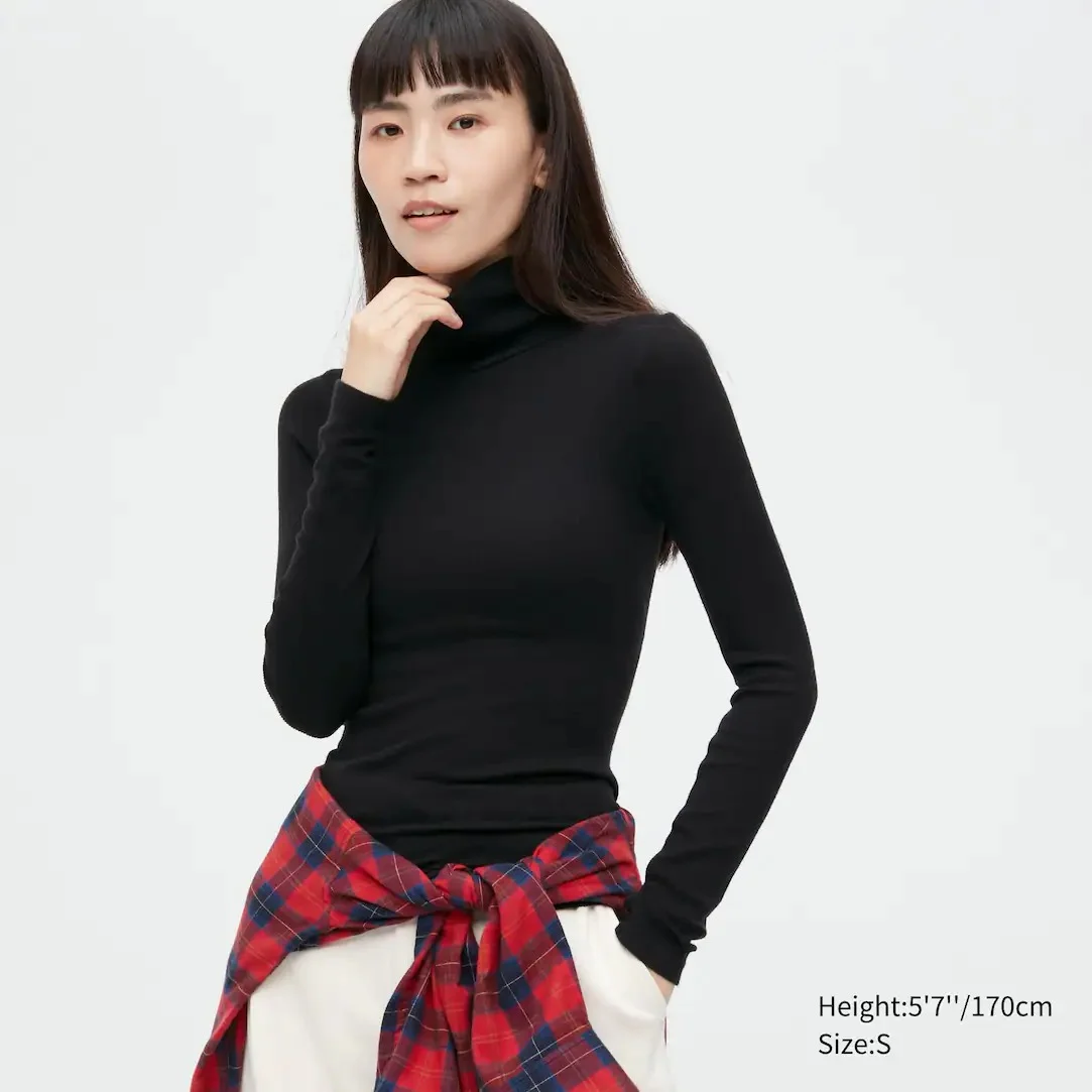 Uniqlo + Heattech Extra Warm Seamless Ribbed Turtleneck Long Sleeved  Thermal Top