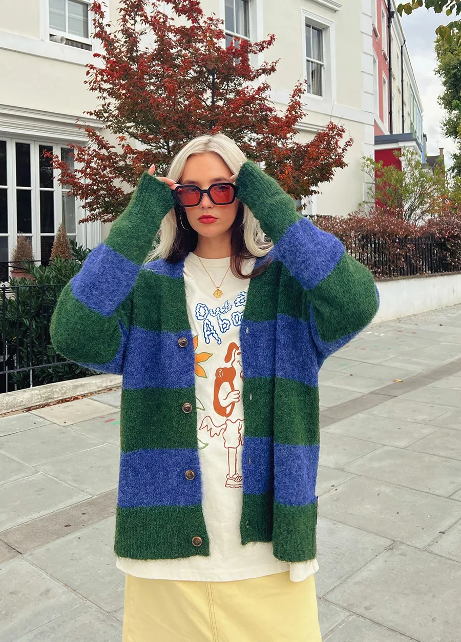 Blue clearance striped cardigan