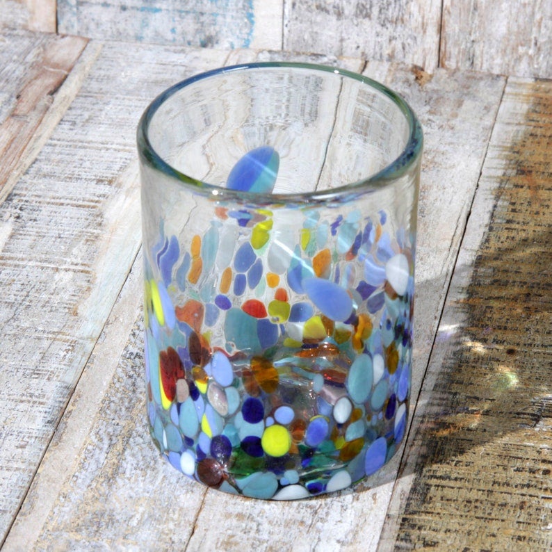 wetyetidesign + Mexican Recycled Glasses x 4 BLUE CONFETTI Tumblers