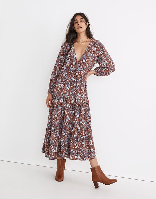 Madewell + Wrap Midi Dress in Woodland Floral
